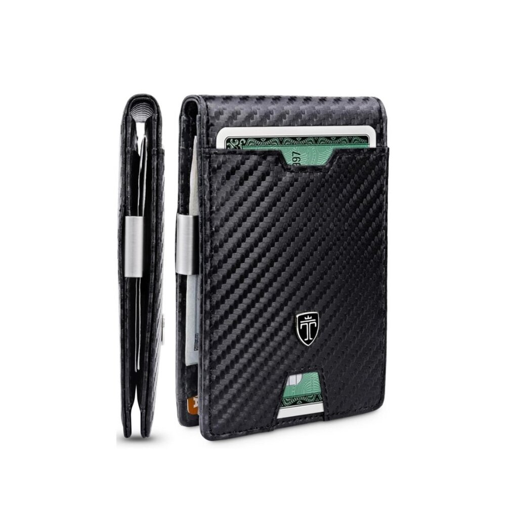 Travando  Men's Slim Wallet with Money Clip Austin RFID blocking Holder - Carbon